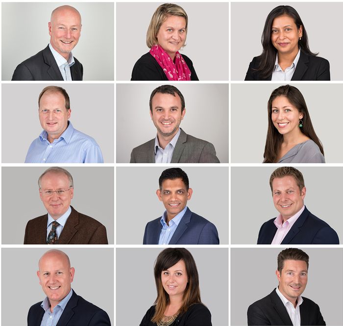A matching set of team headshots on the same grey background